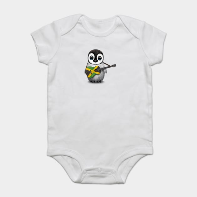 Baby Penguin Playing Jamaican Flag Guitar Baby Bodysuit by jeffbartels